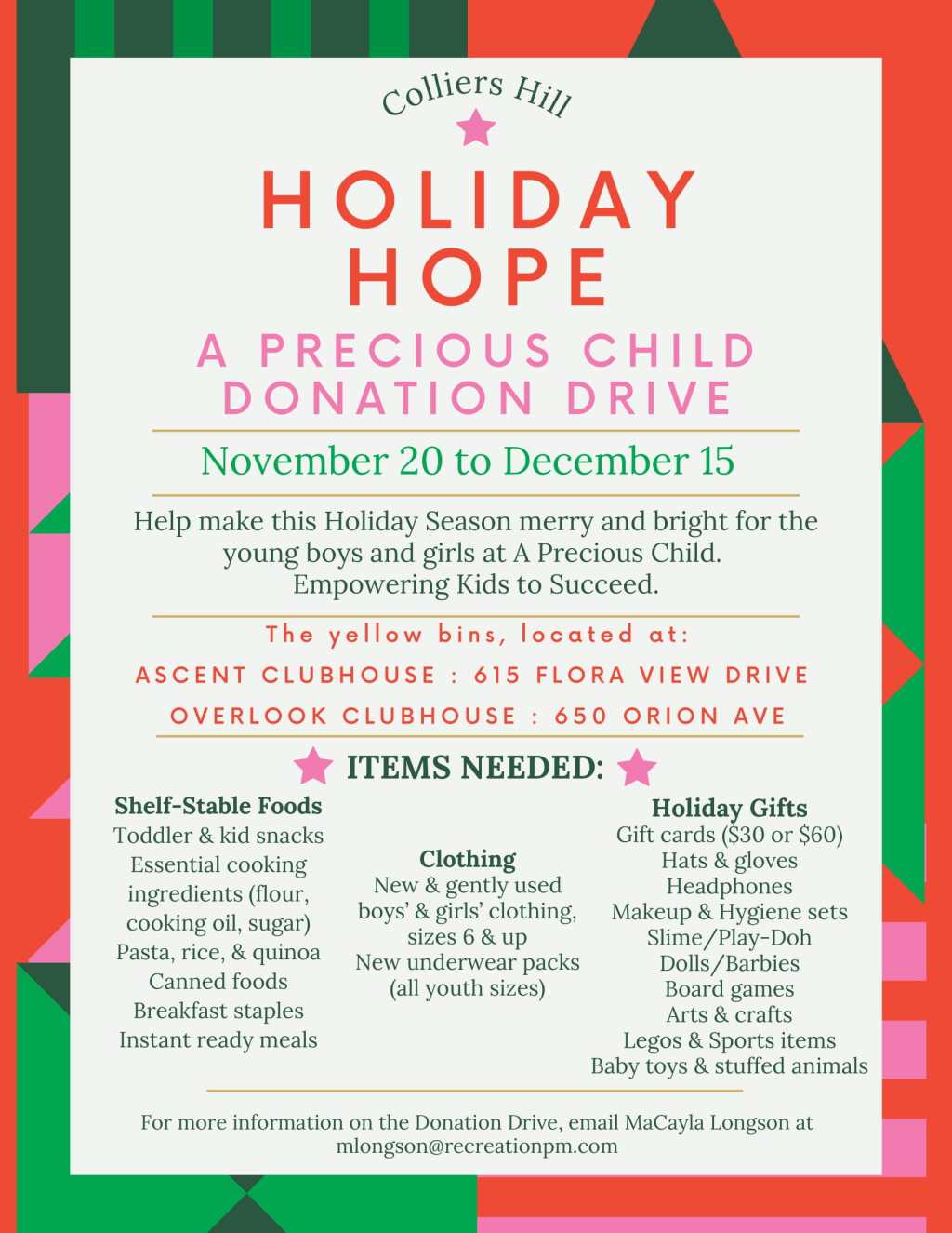 Colliers Hill – Precious Child Donation&nbsp;Drive