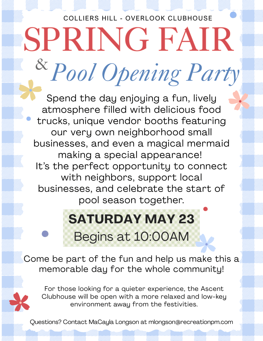 Colliers Hill – Spring Fair + Pool Opening Party